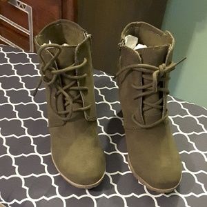 Green wedge booties